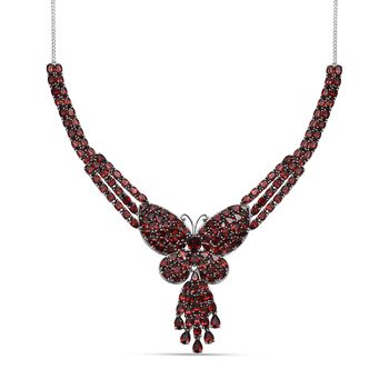 Limitierte Auflage - Nat&uuml;rlicher, Mosambik Granat Halskette ca. 45 cm 925 Silber platiniert ca. 87.42 ct