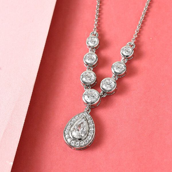 LUSTRO STELLA Hergestellt mit ZIRKONIA Halskette ca. 45 cm lange 925 Silber Platin-&Uuml;berzug 5.46 ct image number 3