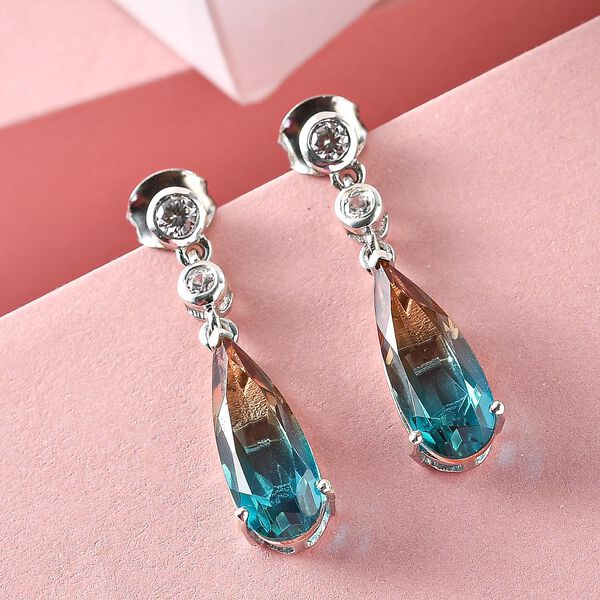 Aqua Terra Costa Quarz Triplett und Zirkon-Ohrh&auml;nger, 925 Silber vergoldet, 6,67 ct. image number 2