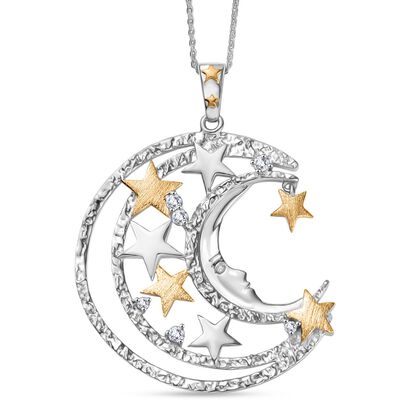 GP Celestial Dream - Wei&szlig;er Zirkon Anh&auml;nger mit Kette ca. 50 cm, 925 Silber platiniert und vergoldet ca. 0.41 ct