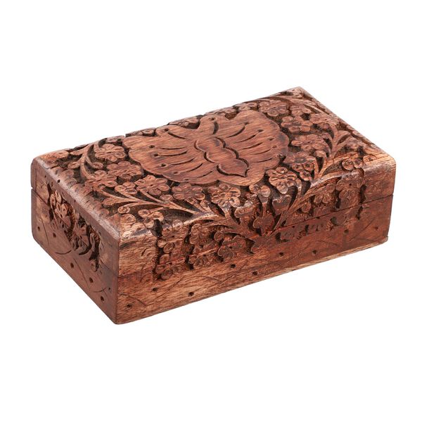 3er Set Handgeschnitzes Boxen aus Sheeshamholz mit Kaschmir und Schmetterling, 21x13 cm image number 6