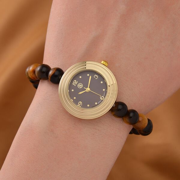 Gelbes Tigerauge Uhren Reiner Edelstahl Bicolor flexibel ca. 50,00 ct. image number 2