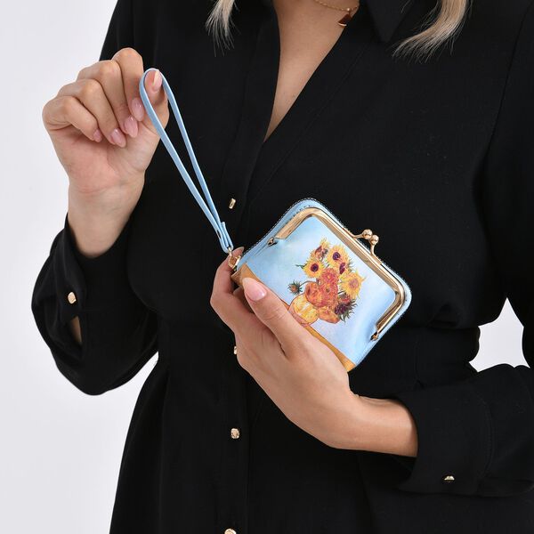 2-in-1-Geldbörse mit Sonnenblumen-Motiv, 11x5x8 cm, Blau image number 4