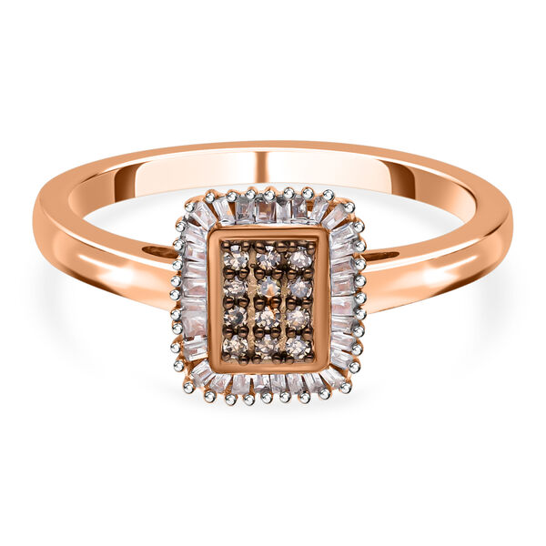 Nat&uuml;rlicher Champagner Diamant und wei&szlig;er Diamant Ring, 925 Silber Ros&eacute;gold Vermeil (Gr&ouml;&szlig;e 19.00) ca. 0.33 ct