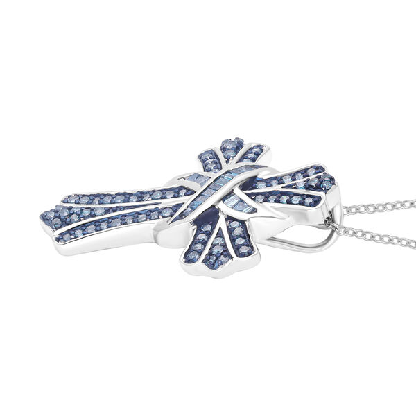 Blauer Diamant-Kreuz-Anh&auml;nger mit Kette, ca. 40+5 cm, 925 Silber platiniert ca. 0.50 ct image number 4