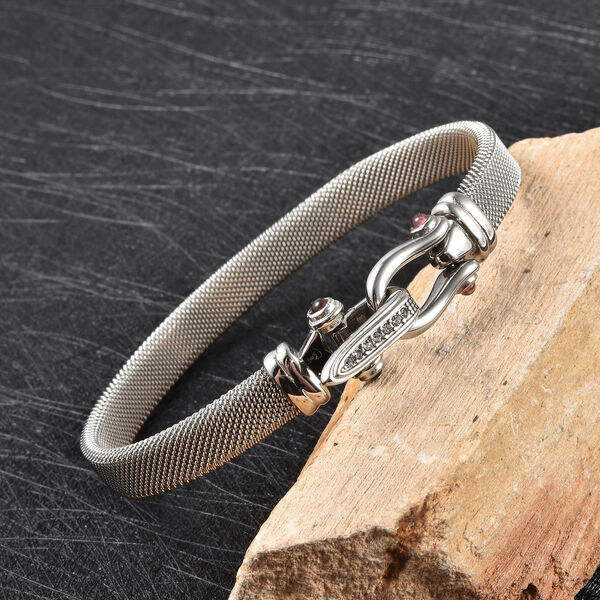 Roter Granat und wei&szlig;er Kristal-Armreif, 20 cm, Edelstahl ca. 0,13 ct image number 2