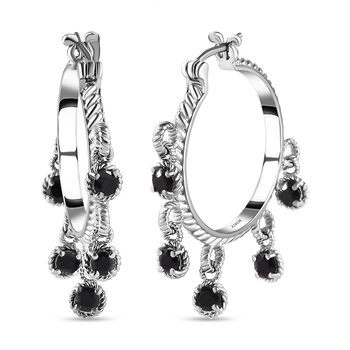 Schwarze Spinell Creolen, Edelstahl ca. 3,05 ct