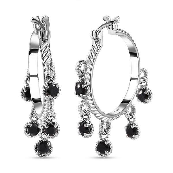 Schwarze Spinell Creolen, Edelstahl ca. 3,05 ct