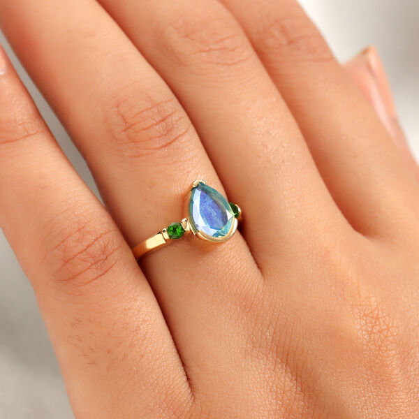 Pfau Triplett Quarz und Nat&uuml;rlicher Chromdiopsid Ring 925 Silber vergoldet  ca. 2,27 ct image number 3