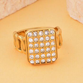 Wei&szlig;er Kristall Ring, 316L Edelstahl (Gr&ouml;&szlig;e 16.00), goldfarben