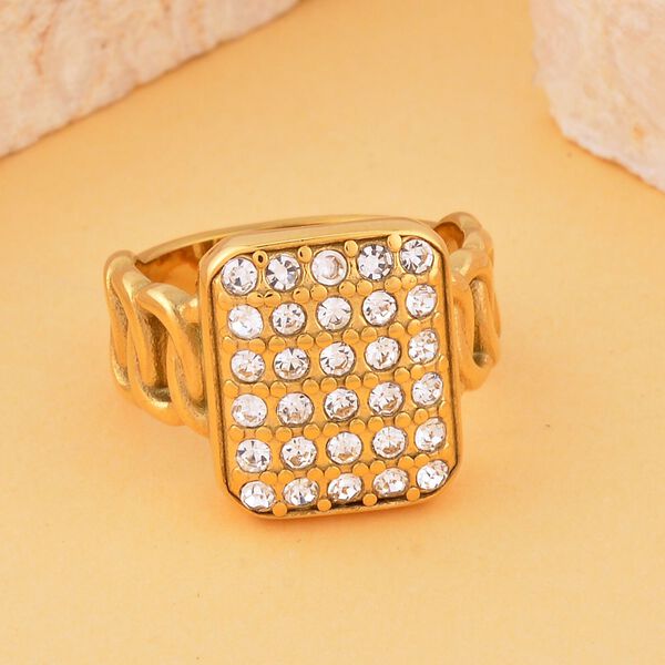 Wei&szlig;er Kristall Ring, 316L Edelstahl (Gr&ouml;&szlig;e 16.00), goldfarben image number 1