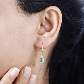 Kagem Sambischer Smaragd, Wei&szlig;er Zirkon Ohrringe 925 Silber 750 Gelbgold Vermeil ca. 0.72 ct