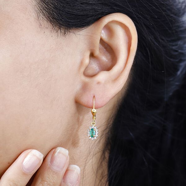 Kagem Sambischer Smaragd, Wei&szlig;er Zirkon Ohrringe 925 Silber 750 Gelbgold Vermeil ca. 0.72 ct image number 3