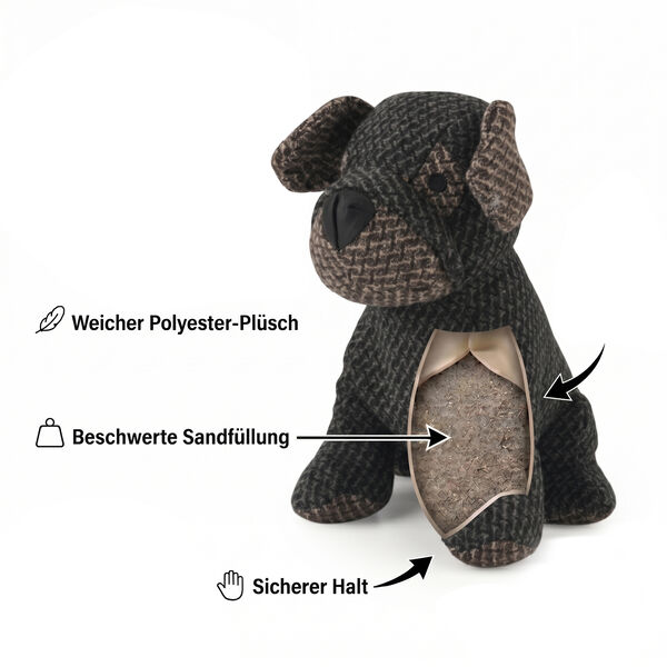 LIVMORE Hund T&uuml;rstopper, Polyester mit Sandf&uuml;llung, 1 kg, 22 x 19 x 18 cm, Schwarz image number 6