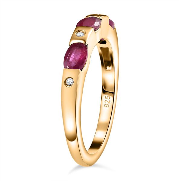 Afrikanischer Rubin (Fissure gef&uuml;llt), Wei&szlig;er Zirkon Ring, 925 Silber Gelbgold Vermeil, (Gr&ouml;&szlig;e 20.00) ca. 1.08 ct image number 5