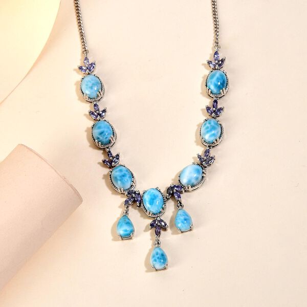 Larimar-Halskette, ca. 45 cm, 925 Silber platiniert ca. 22,04 ct image number 3