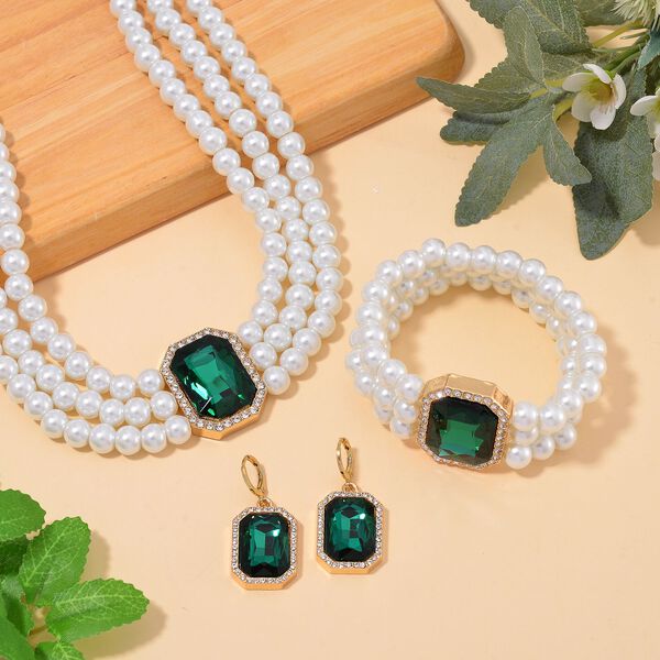 Glasperlen, grünes Glas und weißes Kristall-Schmuckset image number 2