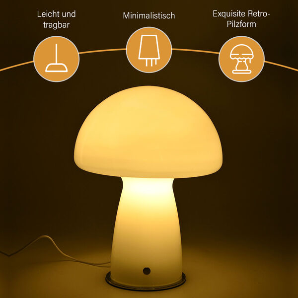 Minimalistische Glas-Pilzlampen mit Touch-Steuerung, Größe 22x28cm, Weiß image number 2
