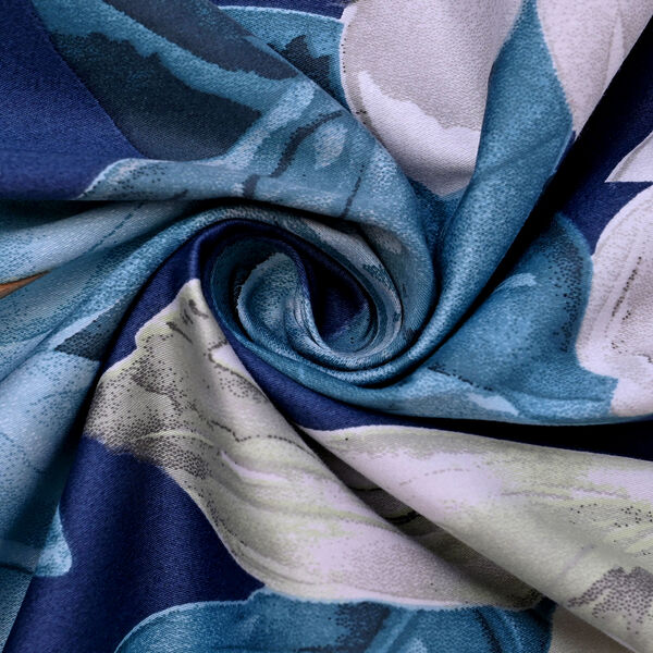 SERENITY NIGHT: 3er-Set - Seidensteppdecke und 2 Kissenbez&uuml;ge, Blumenmuster, Dunkelblau und Caffe Latte&nbsp; image number 9