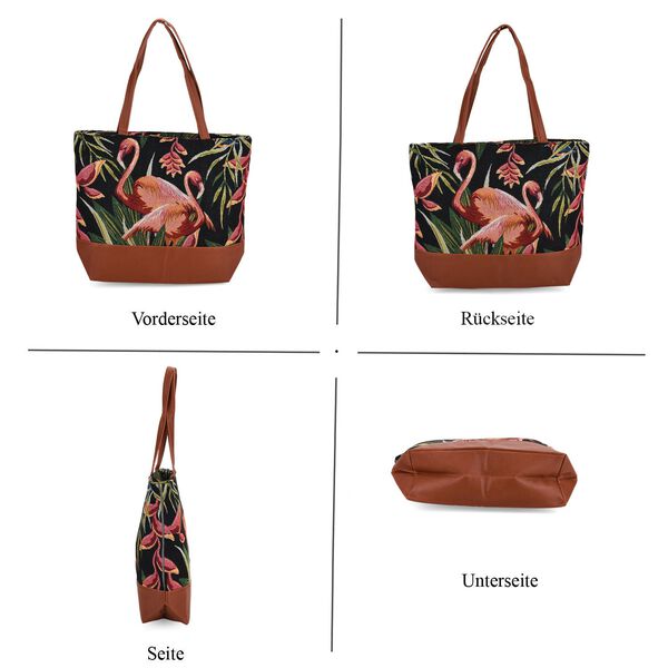 Schultertasche mit Blumenprint, 42x34x12cm, Lila-Grün image number 5