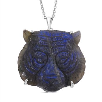 Labradorit Anh&auml;nger mit Kette ca. 50cm, 925 Silber rhodiniert ca. 82.00 ct