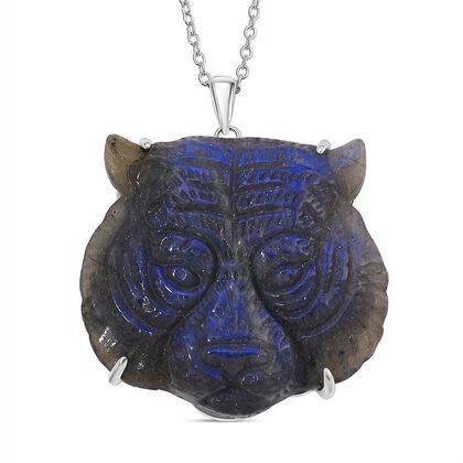 Labradorit Anh&auml;nger mit Kette ca. 50cm, 925 Silber rhodiniert ca. 82.00 ct