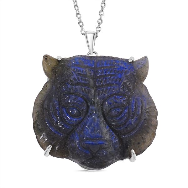 Labradorit Anh&auml;nger mit Kette ca. 50cm, 925 Silber rhodiniert ca. 82.00 ct