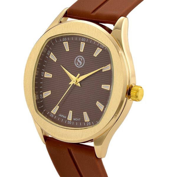 STRADA - Armbanduhr Legierung, goldfarben, Zifferblatt Braun-Hydraulic, 3 ATM wasserdicht image number 4