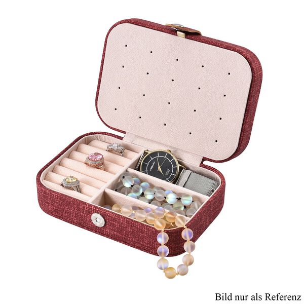 Schmuck Organizer aus naturfreundlichem Kunstleder mit Knopfverschluss, 16x11,5x5,5cm, Rot image number 6