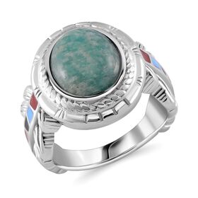 Amazonit Ring 316L Edelstahl emailliert (Größe 18.00) ca. 10.50 ct