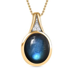 AAA Labradorit, Weißer Zirkon Schmuckset 925 Silber Gelbgold Vermeil ca. 6,55 ct.