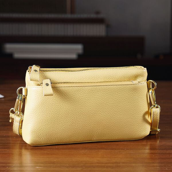 Leder Crossbody Tasche mit mehreren Rei&szlig;verschlussf&auml;chern und verstellbarem Schulterriemen 21.5 x 4 x 13 cm Gelb image number 1