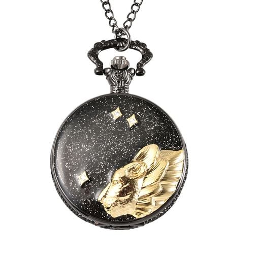 STRADA Taschenuhr mit Wolfmotiv, Japanisches Quarzwerk, Schwarzplattierung, inkl. 78,7?cm Kette image number 0