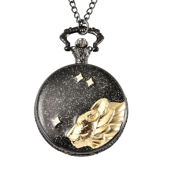 STRADA Taschenuhr mit 79cm Kette im L&ouml;we-Motiv, Japanisches Uhrwerk