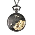 STRADA Taschenuhr mit Wolfmotiv, Japanisches Quarzwerk, Schwarzplattierung, inkl. 78,7?cm Kette