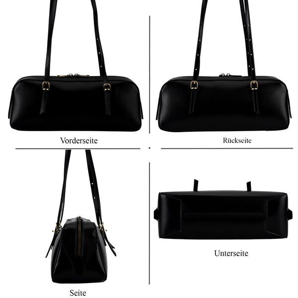 Echtleder Schultertasche, Rei&szlig;verschlussfach, Innenf&auml;cher, 33x12x13cm, Schwarz image number 5