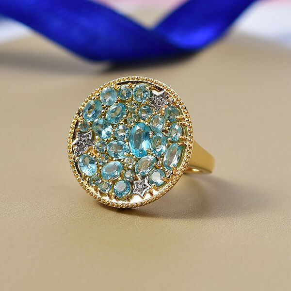 D'Joy Blauer Apatit Ring 925 Silber Rhodiniert und 750 Gelbgold Vermeil (Größe 17.00) ca. 3.90 ct image number 1