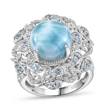 Larimar, himmelblauer Topas und Zirkon Ring - 8,91 ct.