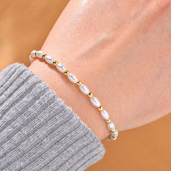 Wei&szlig;e Muschelkernperle Armband ca. 18cm + 5cm Extender, Standard gelb vergoldet image number 1