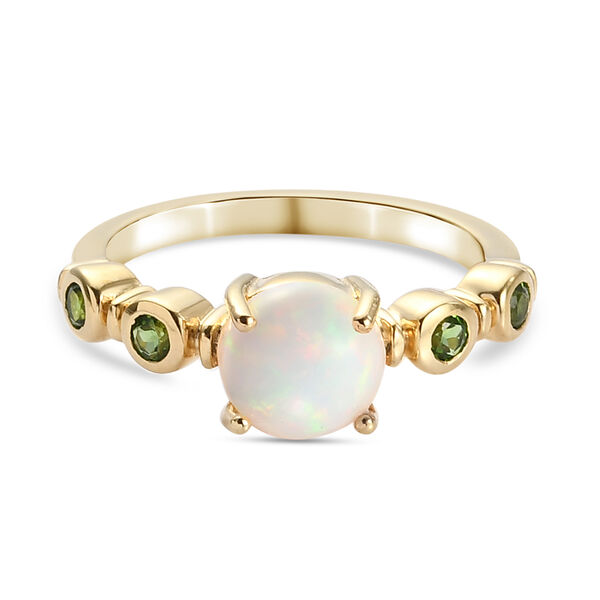 Nat&uuml;rlicher &Auml;thiopischer Opal und Nat&uuml;rlicher Chromdiopsid Ring 925 Silber vergoldet  ca. 1,17 ct