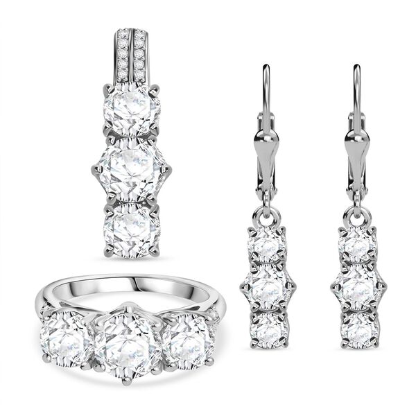 Moissanit Schmuckset, 925 Silber rhodiniert - 7,43 ct.