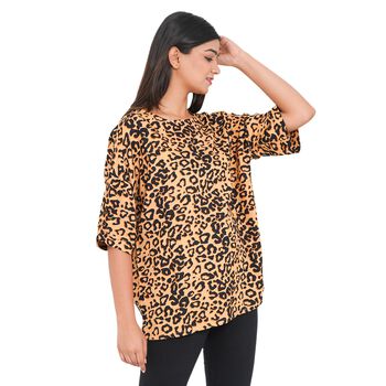 TAMSY - bedrucktes Top mit Leopardenmuster, Gr&ouml;&szlig;e 38, Senfgelb und Schwarz