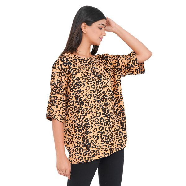 TAMSY - bedrucktes Top mit Leopardenmuster, Größe 38, Senfgelb und Schwarz image number 3