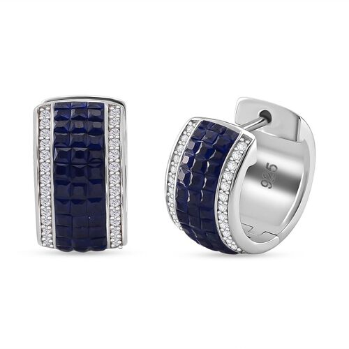 JCK Vegas Designer Schmuck Blauer-Saphir-Farbener Zirkonia, Weißer Zirkonia Ohrringe 925 Silber rhodiniert image number 0