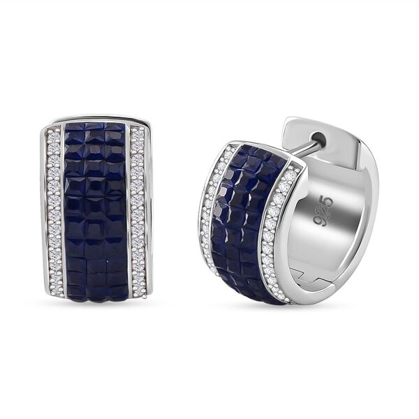 JCK Vegas Designer Schmuck Blauer-Saphir-Farbener Zirkonia, Weißer Zirkonia Ohrringe 925 Silber rhodiniert image number 0