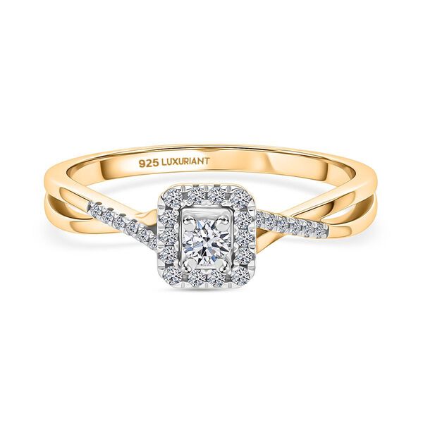 LUXURIANT VS-EF Labor Diamant Ring, 925 Silber 750 Gelbgold Vermeil - 0,25 ct.