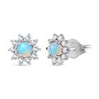 Natürliche, äthiopische Welo Opal, weiße Zirkon Ohrringe, 925 Silber platiniert, ca. 0,93 ct