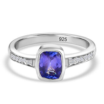 Tansanit und Zirkon Ring 925 Silber platiniert (Gr&ouml;&szlig;e 16.00) ca. 1,00 ct