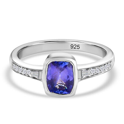 Tansanit und Zirkon Ring 925 Silber platiniert (Gr&ouml;&szlig;e 16.00) ca. 1,00 ct