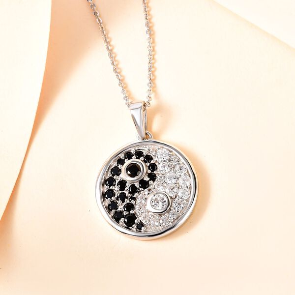 Wei&szlig;er Zirkon und schwarzer Spinell Anh&auml;nger mit Kette, 925 Silber platiniert ca. 2,12 ct image number 3